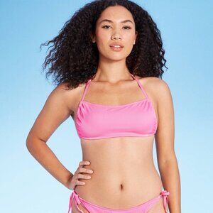 Xhilaration Bikini Top Juniors‎ S (0-2) Pink Ribbed Apron Front Bralette Halter